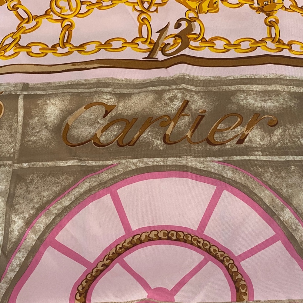 Cartier Pink and Gold Architectural Window Silk Scarf